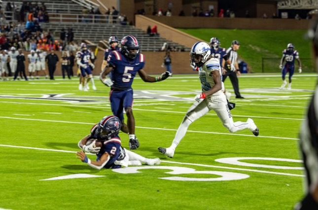 Blake catching the winning interception after returning to football post thumb surgery 